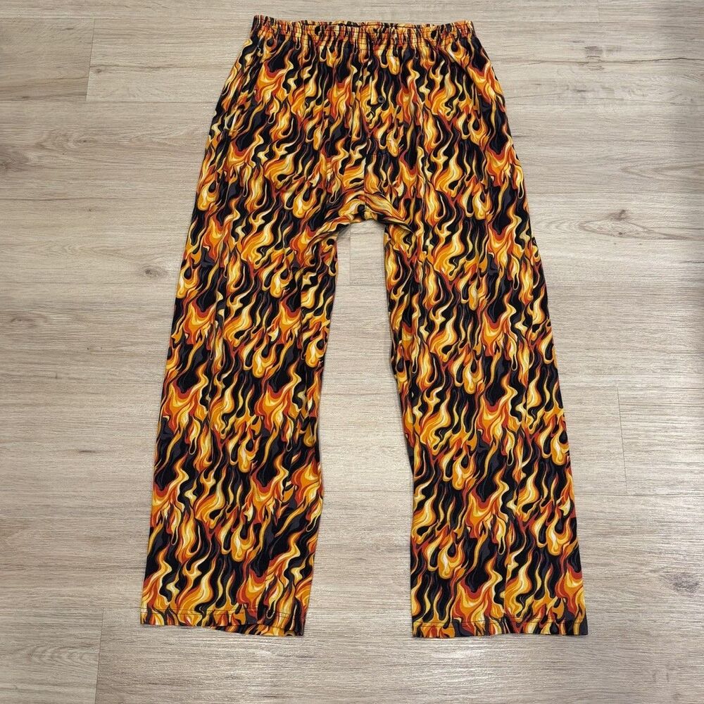 VTG Y2K Michael Morgan Skull Flame All Over Print AOP Pants Skater Grunge Sz M